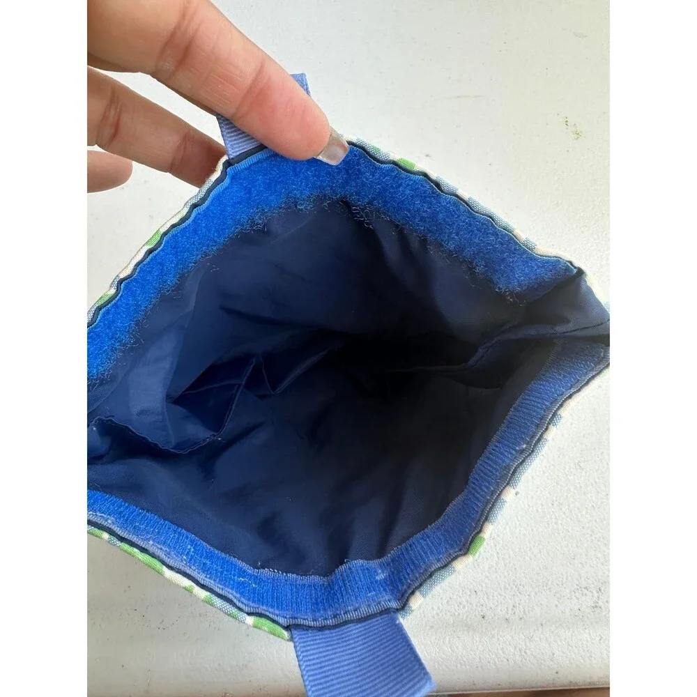 Handmade Hawaiian Silkscreen Stripe Hook Loop Closure Nylon Lined Cosmetic Pouch